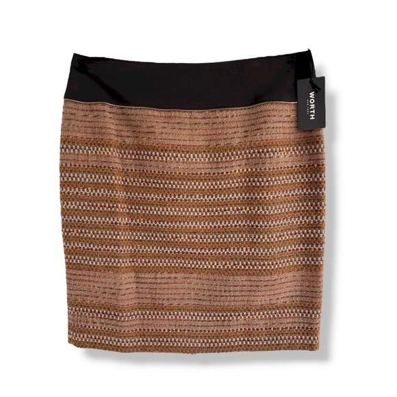 Worth New York Metallic Woven Tweed Pencil Skirt with Black Waistband SZ 14 NWT